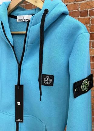 Кофта мужская зимняя stone island на молнии теплая черная | зиппер толстовка стон айленд на флисе демисезонная7 фото