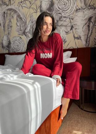 Червона батальна піжама зі штанами домашній костюм к68543 фото