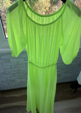 Яскраво-неонова,салатова сукня3 фото