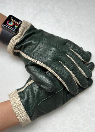 Кожаные перчатки ручная с перфорацией со вставками