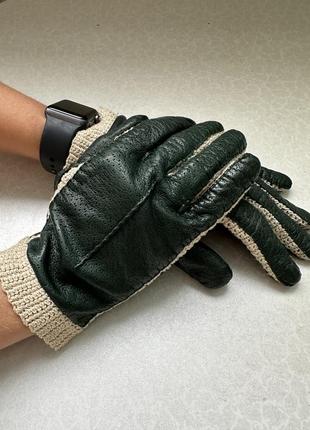 Кожаные перчатки ручная с перфорацией со вставками