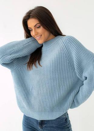 Женский теплый свитер оверсайз, с длинным рукавом, джинс