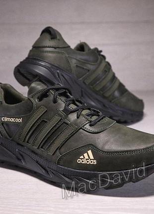 Мужские кожаные кроссовки adidas climacool olive2 фото