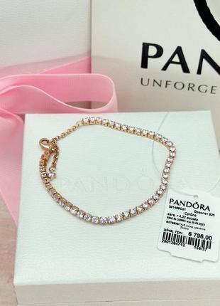 Pandora серебряный браслет теннисного дизайна в позолоте rose5 фото
