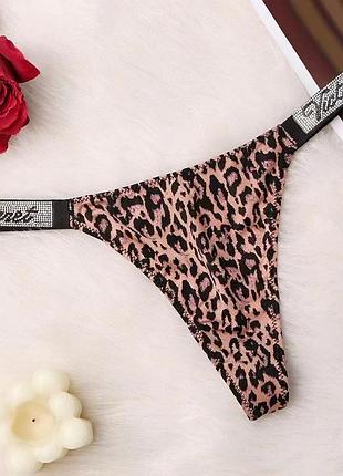 Леопардові трусики тканина атлас з камінчиками