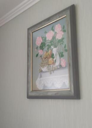 Картини з бісеру ваза та квітами1 фото