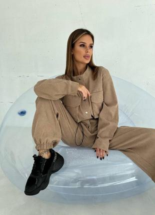 Вельветовый комбинезон карго с карманами талия на кулиске рубашка джоггеры на резинке бежевый черный малиновый хаки