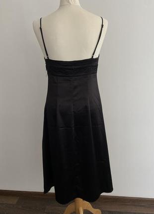 Черное атласное платье-слип длины меди (платье – комбинация)5 фото