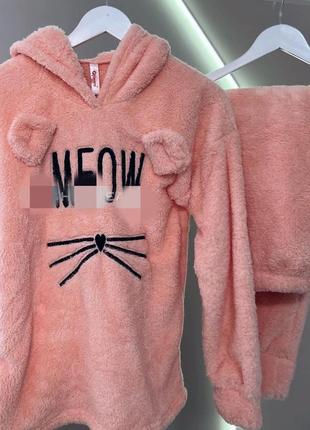 Супер модна класна плюшева піжама meow меов піжама туреччина піжамка з капюшоном pigamoni махрова піжамка meow2 фото