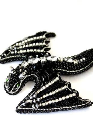 Авторська брошка ручної роботи дракон, брошка чорний дракон handmade