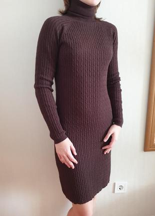 Платье вязаное zara миди шоколадного цвета1 фото