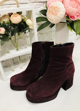 Натуральні замшеві черевики, бордові черевики, натуральний замш