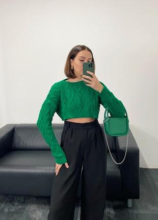 Распродажа укороченные свитера зеленого цвета в косы3 фото