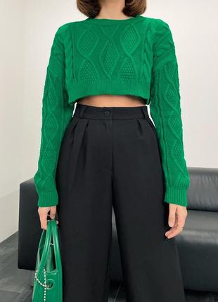 Распродажа укороченные свитера зеленого цвета в косы4 фото