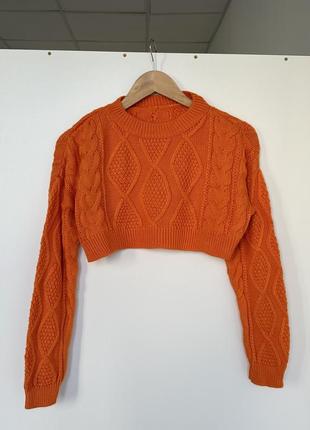 Распродажа новых укороченных свитеров в косы оранжевого цвета