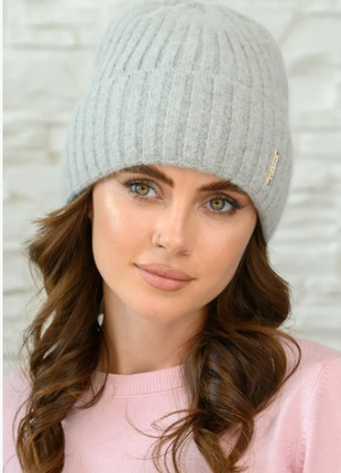 Теплая зимняя женская вязаная шапка с шерстью  флис 4 цвета 411ла