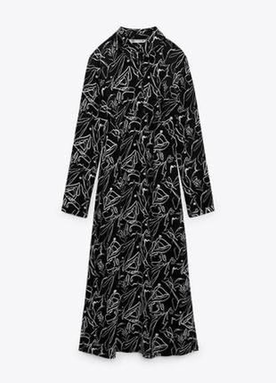 Красивое вискозное платье zara в черно белый принт.6 фото