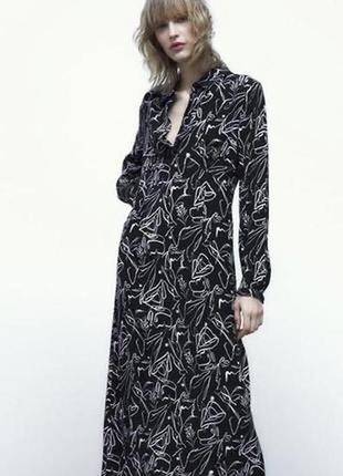 Красивое вискозное платье zara в черно белый принт.7 фото