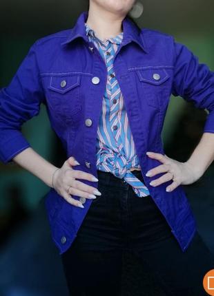 Яркая фиолетовая джинсовка, джинсовая куртка4 фото