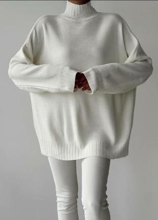 Оверсайз білий светр з горловиною ⚜️ преміум светр молоко осінь/зима 2023 🍂