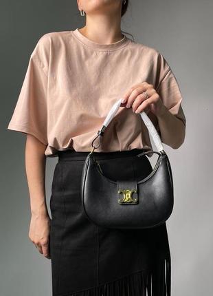 Роскошная кожаная женская сумка хобо сумка-хобо чёрная женская сумка с ручкой сумка из кожи натуральной сумка celine сумка-багет сумка багет2 фото