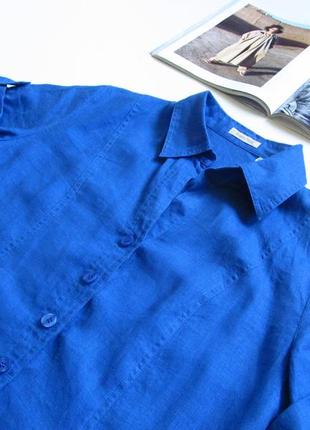 Льняная синяя рубашка7 фото