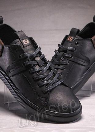 Шкіряні чоловічі кеди diesel corsair black