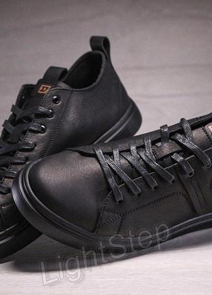 Кожаные мужкие кеды diesel corsair black10 фото