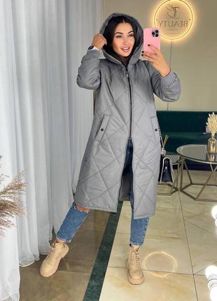 Шикарное тёплое стеганое пальто с капюшоном  удлиненное свободное оверсайз на молнии бежевое чёрное синее коричневое серое курточка парка шуба