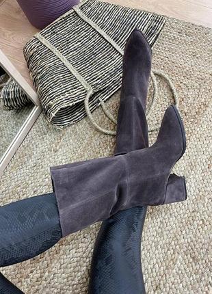 Стильні ботильйони чоботи з італійської шкіри та замші жіночі на підборах