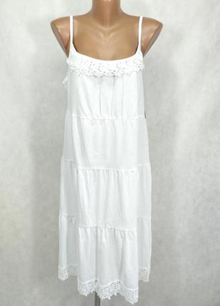 Платье белый сарафан на бретельках шитье котон кружево1 фото
