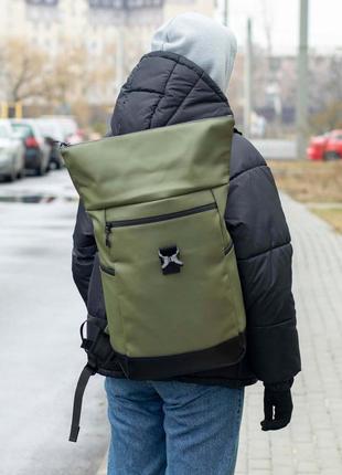 Мужской рюкзак rolltop из экокожи зеленый с карманом для ноутбука роллтоп городской вместительный2 фото