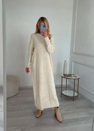 Довге в'язане плаття светр джемпер максі міді блакитне чорне рожеве малина молочне...