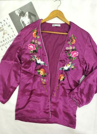 Шелковый жакет с вышивкой малиновый бордовый пиджак2 фото