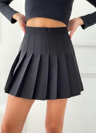 Крутая стильная юбка тенниска с шортами гармошка школьная колокольчик солнце плиссе плиссероваеая в складку черная синяя коричневая короткая мини
