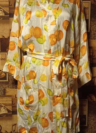 Silk shades 100%шовковий коротенький яскравий халат,one size