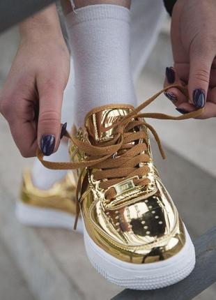 Nike air force жіночі золоті кросівки найк (весна-літо-осінь)😍5 фото