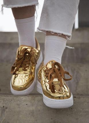 Nike air force жіночі золоті кросівки найк (весна-літо-осінь)😍6 фото