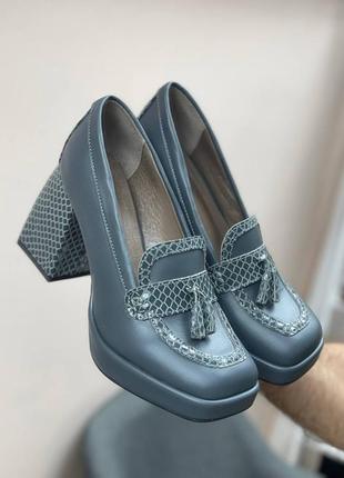 Екслюзивні туфлі з італійської шкіри та замші жіночі на підборах платформі