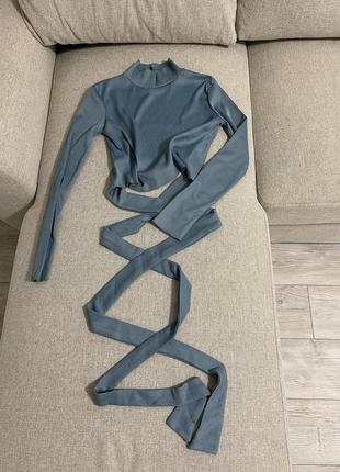 💙водолазка xs/s на завязках от missguided xs/s базовый топ блуза водолазка гольф на завязках с открытой спинкой в рубчик блуза2 фото