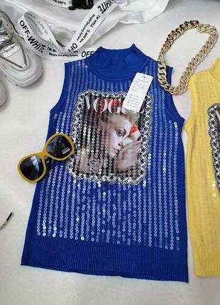 Кофта водолазка гольф безрукавка американка м'який ніжний трикотаж з паєтками