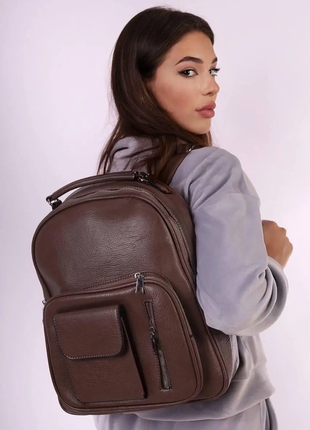 Рюкзак жіночий темно-бежевий код 7-9020