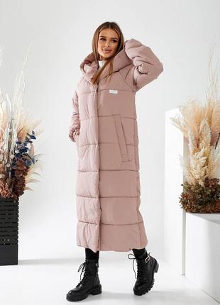 Зимняя удлиненная куртка-пуховик арт. 520 перлинна кава2 фото