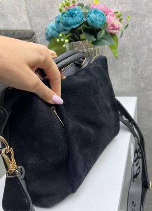 Черная практичная универсальная стильная качественная сумочка натуральная замша искусственная кожа4 фото