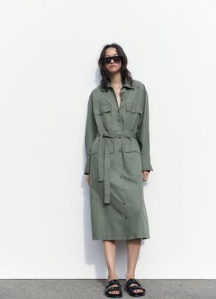 Багатофункціональне плаття сорочка оверсайз zara — s, m, l — хакі