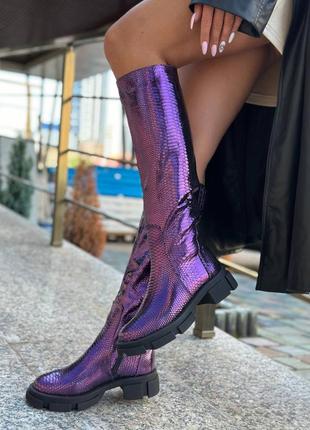 Екслюзивні чоботи з італійської шкіри та замші жіночі рептилія