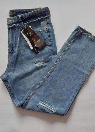 Женские стильные джинсы с потертостями sinsay, высокая посадка, укороченная длина2 фото