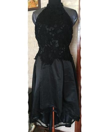 Атласное платье, гипюровый верх1 фото