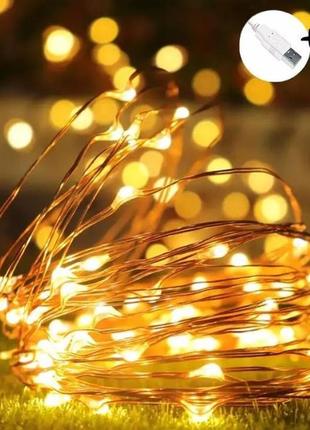 Led-гірлянда від usb і батарейок 100 led 2 в 1 на 5 м колір теплий білий