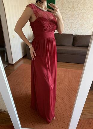 Елегантна бордова сукня в підлогу3 фото